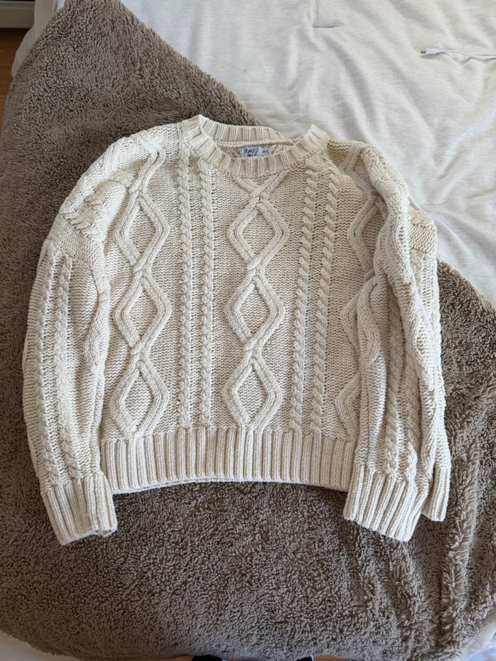 Princess Polly Cream Cable Knit Crew Sweater